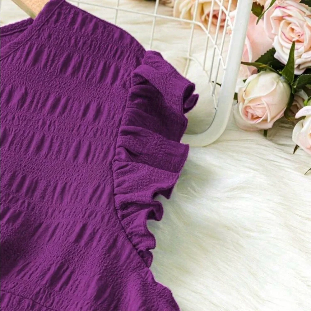 Solid Purple Ruffle Sleeveless Dress - Picture 4 of 5